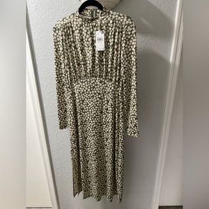 Mango Cream Floral Midi Dress Size Large
